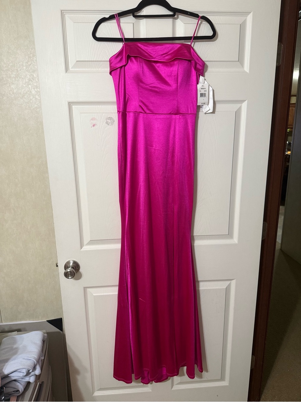 Crystal Doll Hot Pink Satin Evening Dress